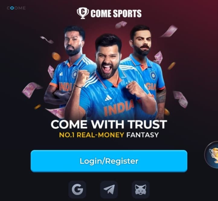 Comegame app official share banner promoting ₹10,000 welcome credits and the latest Comegame APK